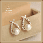 Cross Pearl Gold-Plated Ear Studs