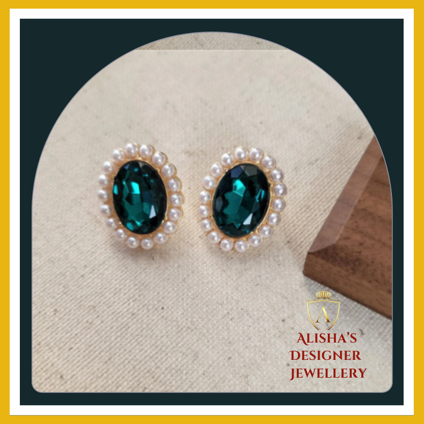 Vintage Double Layer Pearl Emerald Pearl Earrings