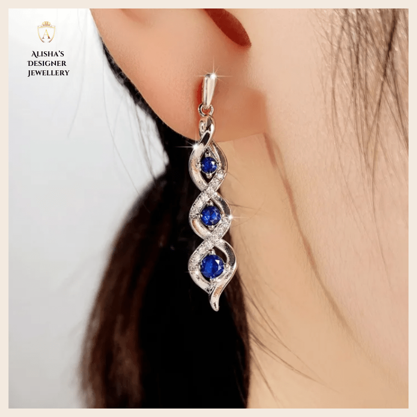 Blue Cubic Zirconia Dangle-Earrings
