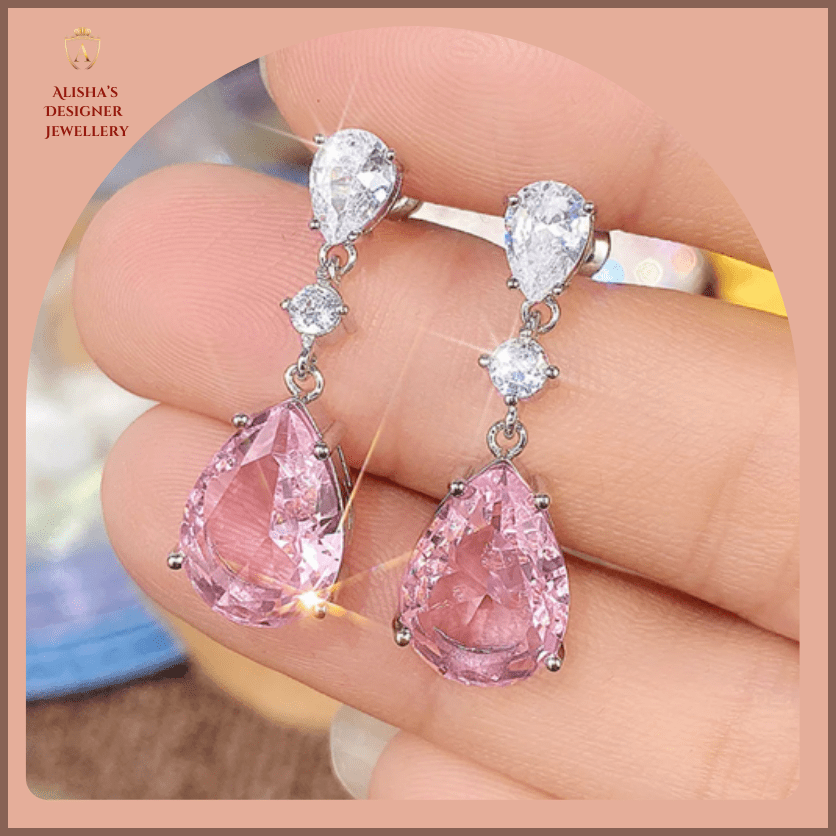 Sweet Pink Pear Cubic Zirconia Drop Earrings