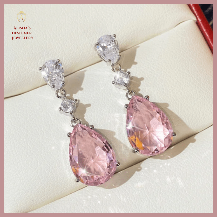 Sweet Pink Pear Cubic Zirconia Drop Earrings