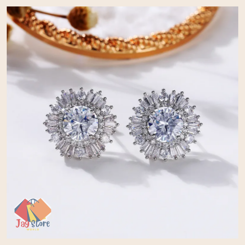 Cubic-Zirconia-Flower-Stud