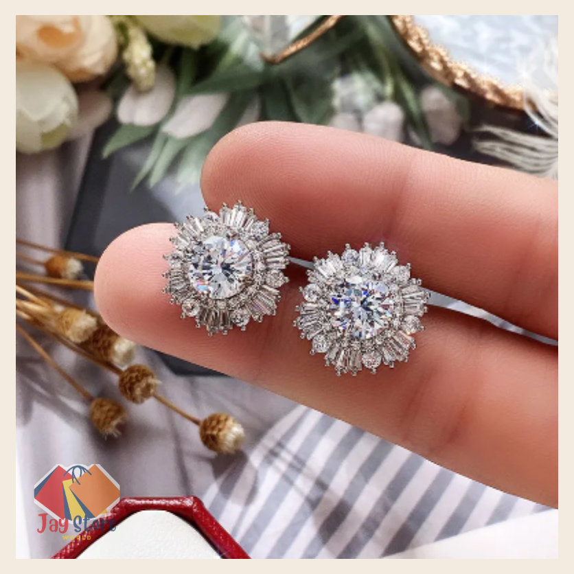 Cubic-Zirconia-Flower-Stud