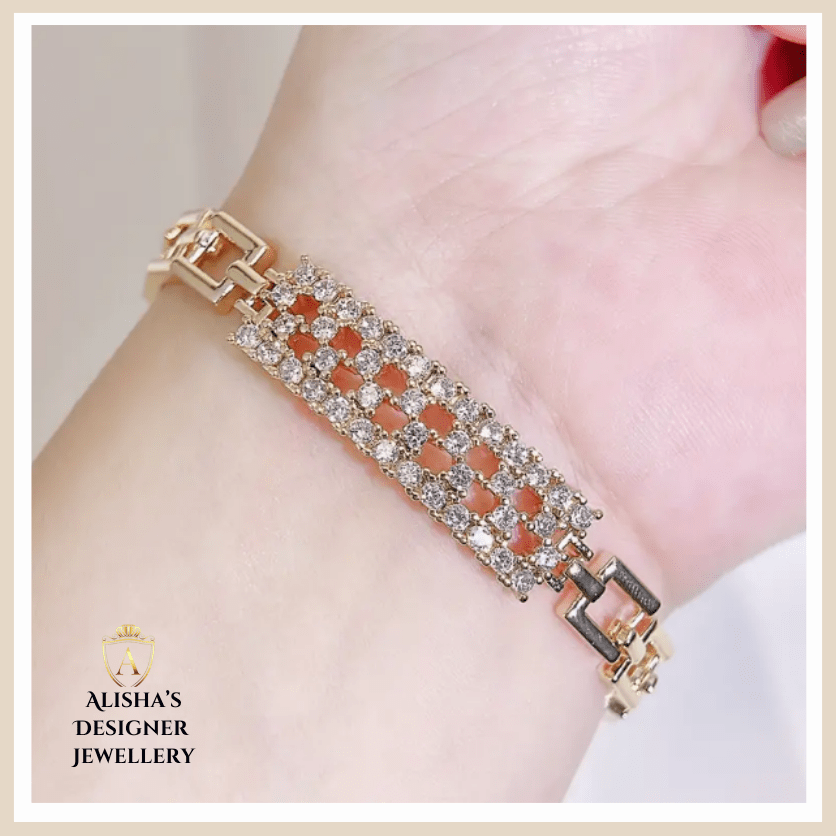 Exquisite Inlaid White Round Crystal Stone Women's Chain Ring Bracelet