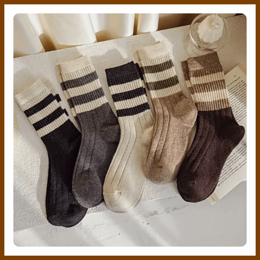 5 Pairs Striped Crew Socks