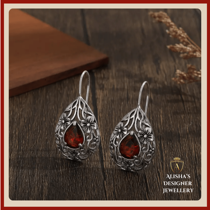 Bohemian Style Drop Earrings Zinc Alloy with Red Garnet