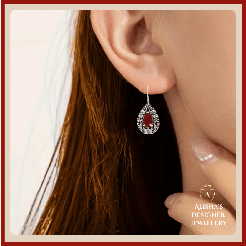 Bohemian-Style-Drop-Earrings-Zinc-Alloy-with-Red-Garnet