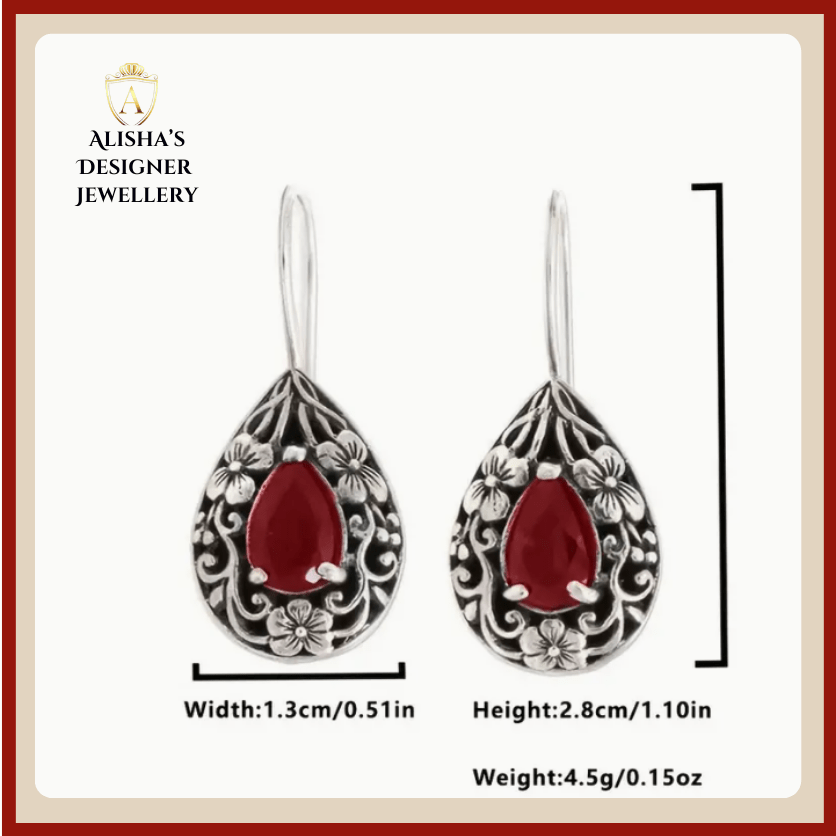 Bohemian-Style-Drop-Earrings-Zinc-Alloy-with-Red-Garnet