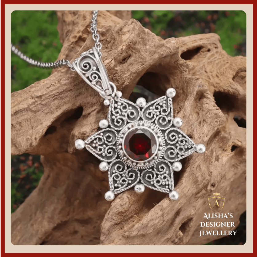 Elegant Bohemian Sunflower Red zirconia Necklace