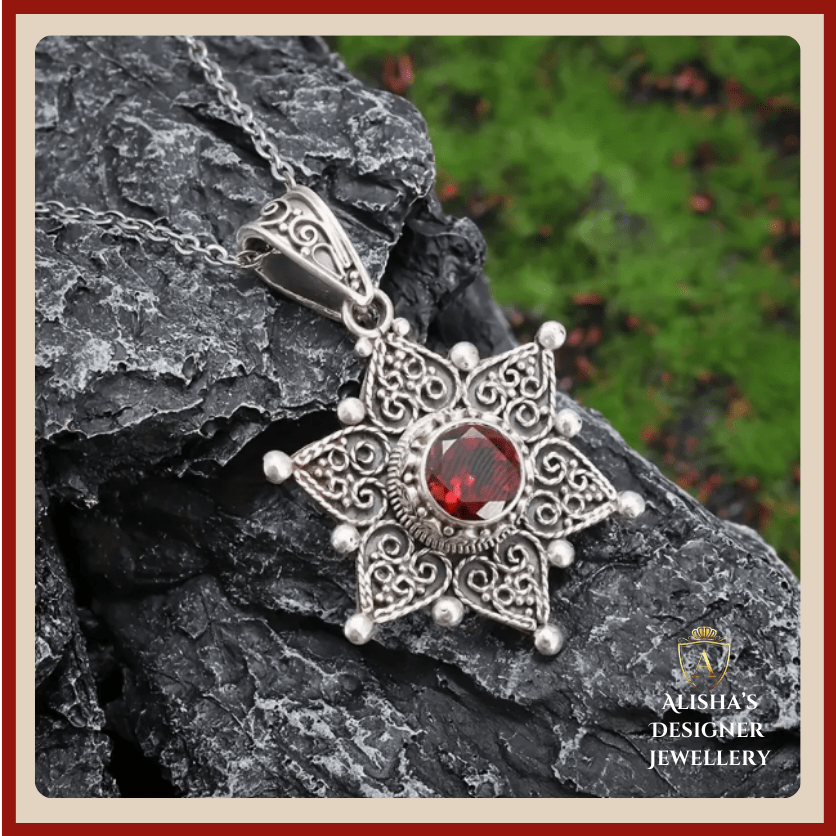 Elegant Bohemian Sunflower Red zirconia Necklace