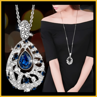 Elegant Tulip Teardrop Pendant Stylish Crystal Sweater Chain