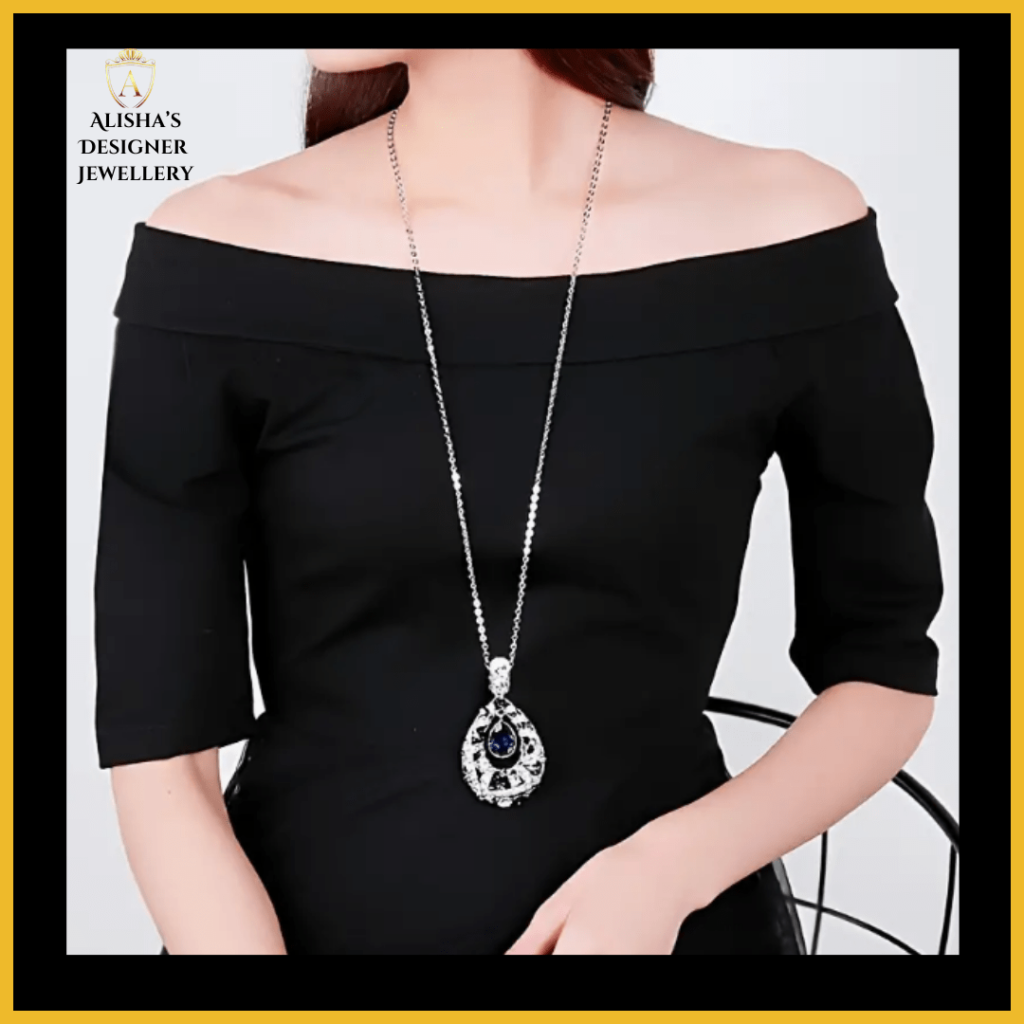 Elegant Tulip Teardrop Pendant Stylish Crystal Sweater Chain