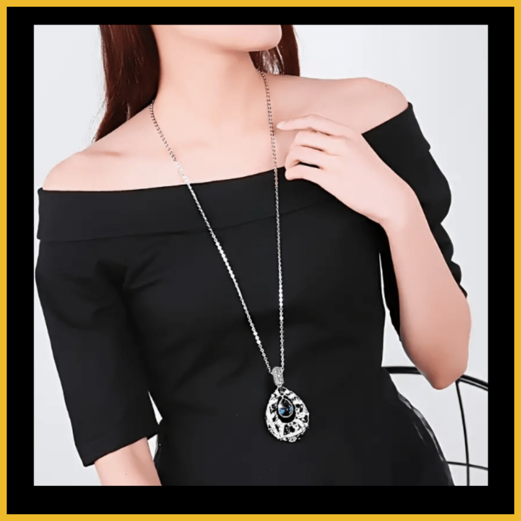 Elegant Tulip Teardrop Pendant Stylish Crystal Sweater Chain