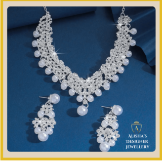 Faux Pearl Necklace and Earrings