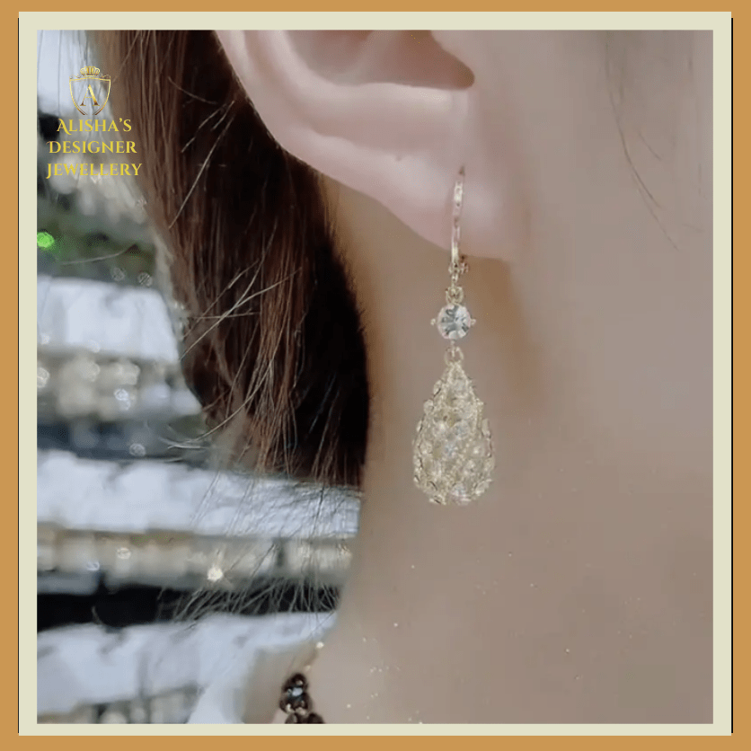 Golden Rhinestone Water Drop Dangle Earrings