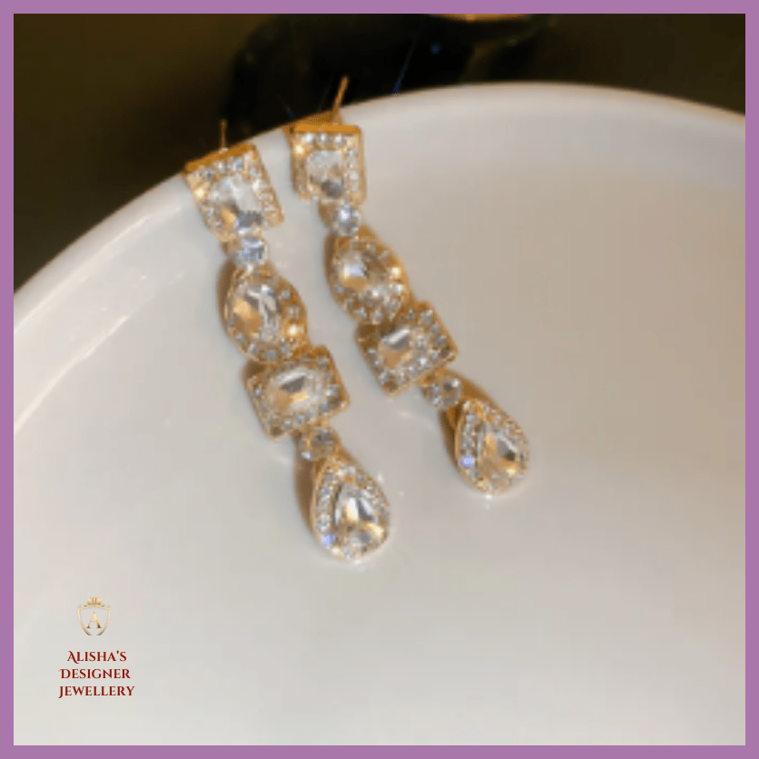 Silver needle inlaid diamond drop earrings