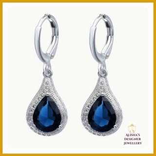 Blue Gemstone Elegance Silvery Teardrop Earrings