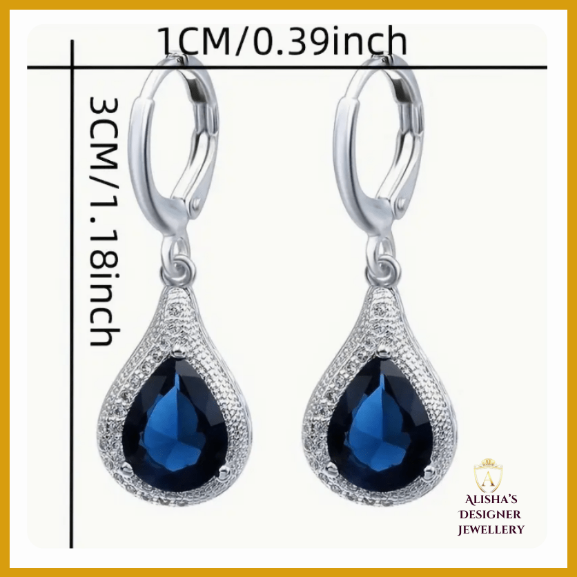 Blue Gemstone Elegance Silvery Teardrop Earrings